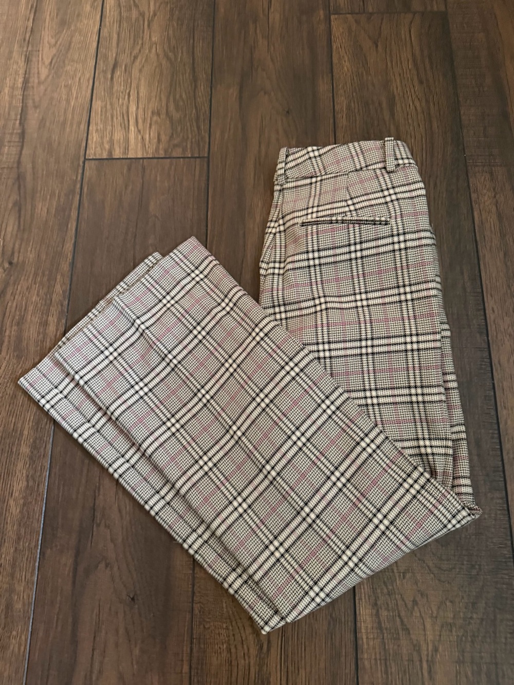 Ann Taylor Jayne Plaid Dress Pants - Beige with Black & Pink Windowpane Size 4